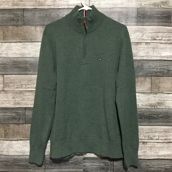 Tommy Hilfiger Sweater Men’s L Green Pullover 100% Cotton - Picture 4 of 9